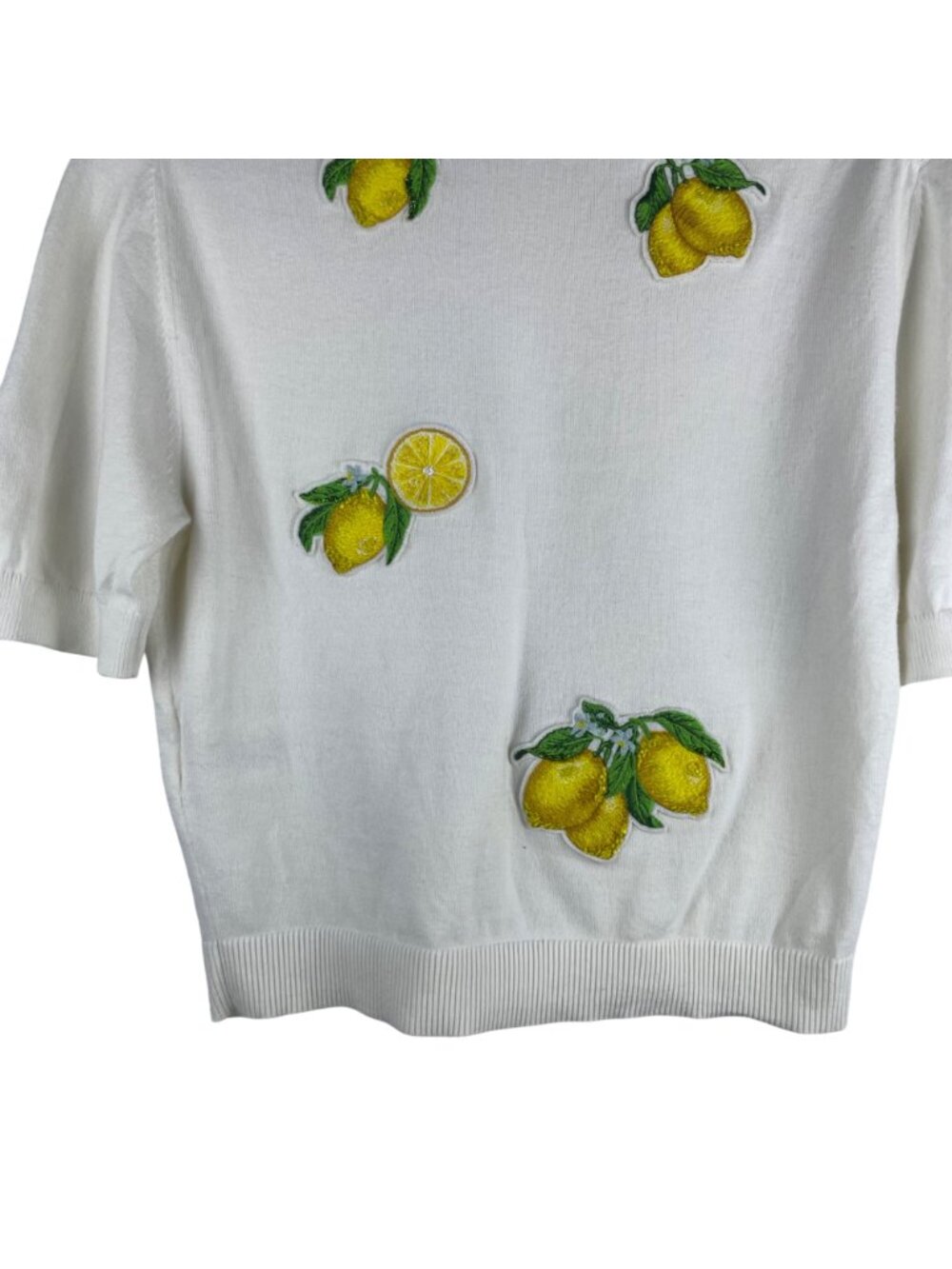 Alice + Olivia Ciara Lemon Cropped Sweater Women's Large Beaded Designer Novelty - Picture 12 of 13